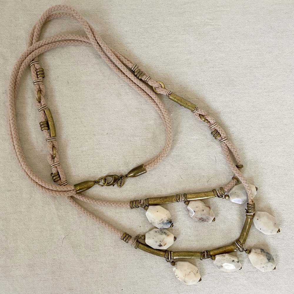 LOFT Boho Layered Rope Hanging Stone Necklace